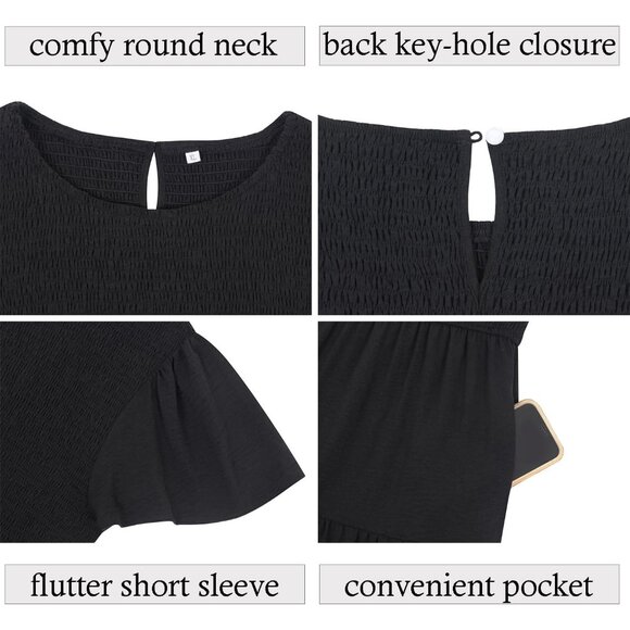 Women's Plus Size Maxi Dress Soft Flutter Short Sleeve Elastic Waist Casual - Picture 5 of 5